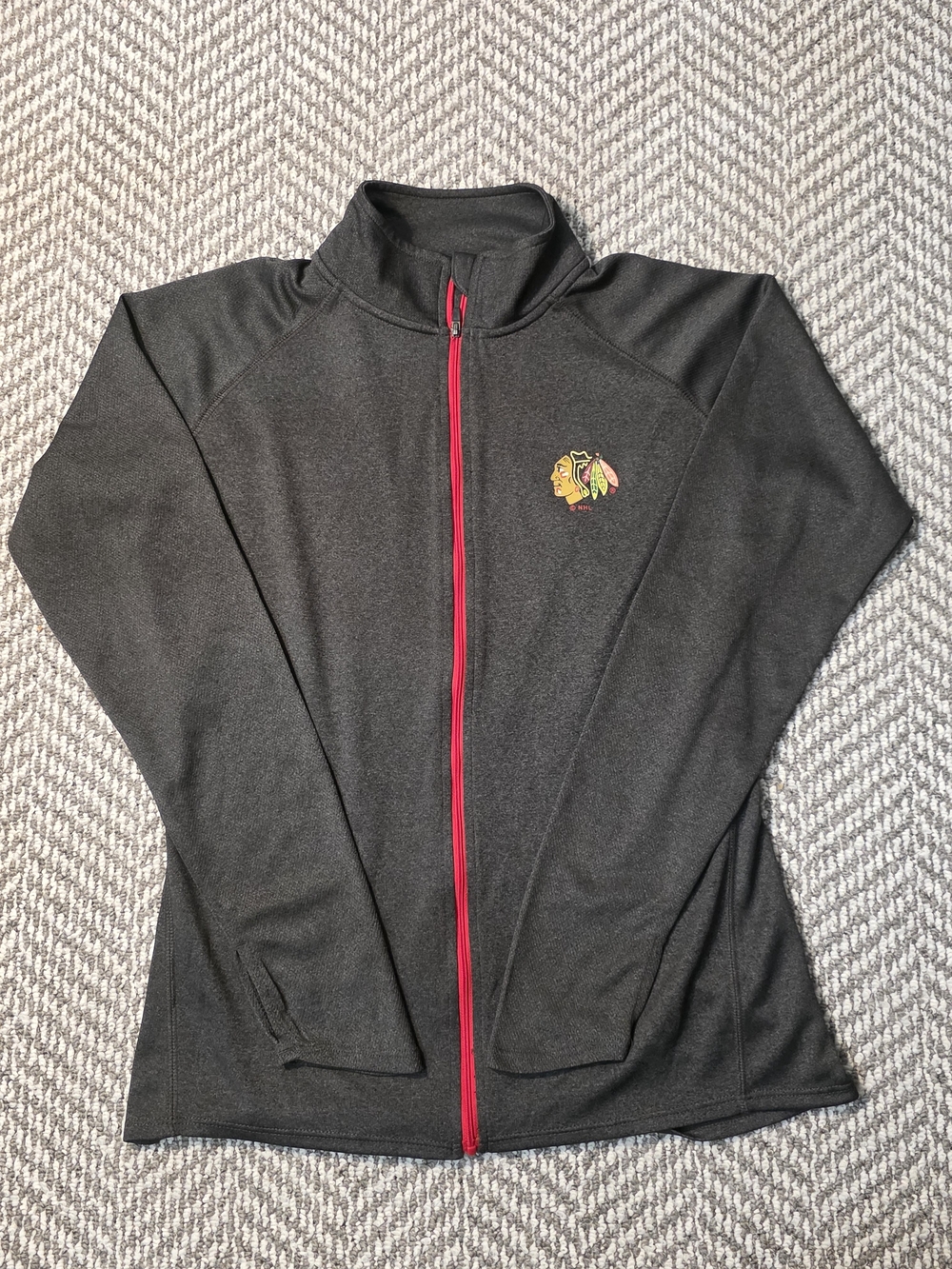 NHL Black Bomber Jacket with Red Zip and Multicolor Logo